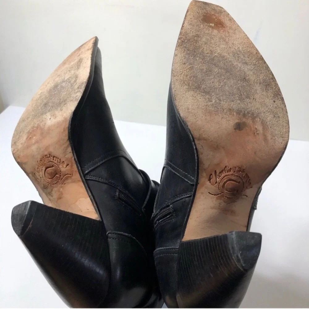 Charlie 1 Horse Handcrafted Leather Cowgirl Black Boots. Size 8. - Picture 6 of 9